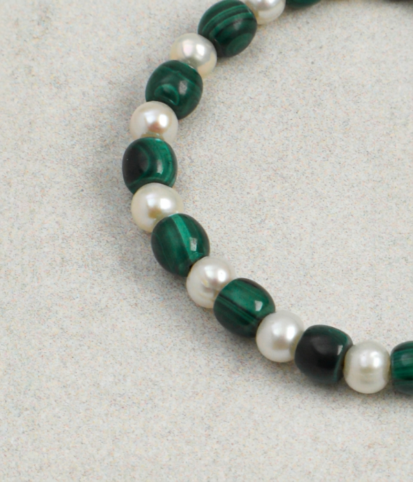 Grounded Harmony: Natural Malachite, Rare Agarwood & Freshwater Pearl Bracelet