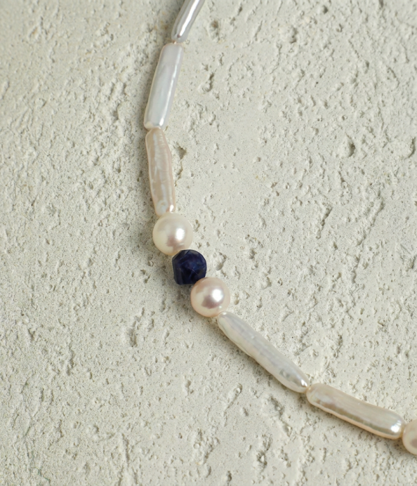 Celestial Wisdom: Lapis Lazuli & Baroque Stick Pearl Healing Necklace