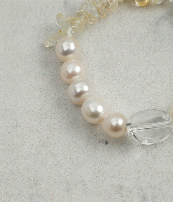 Freshwater Pearl, Citrine & Freeform Quartz Healing Bracelet: Luminous Clarity