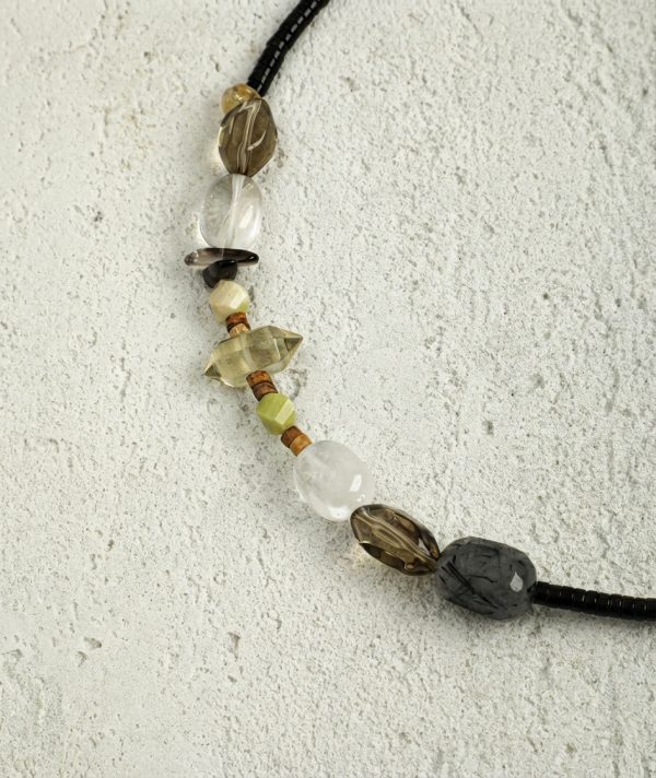 Rooted Abundance: Black Rutilated Quartz, Citrine & Pearl Artisan Necklace