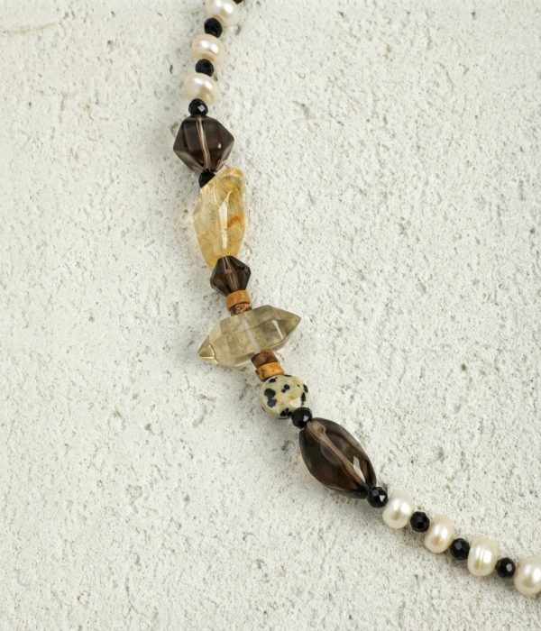 Grounded Radiance: Citrine, Smoky Quartz & Pearl Manifestation Necklace