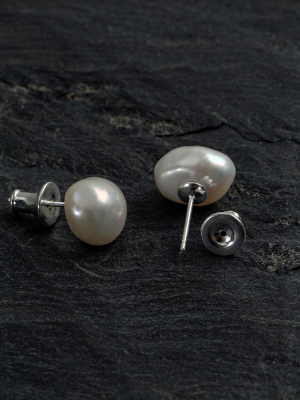 5A Baroque Freshwater Pearl & Silver Healing Stud Earrings: Luminous Grace