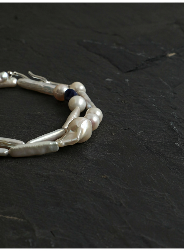Celestial Wisdom: Lapis Lazuli & Baroque Stick Pearl Healing Necklace
