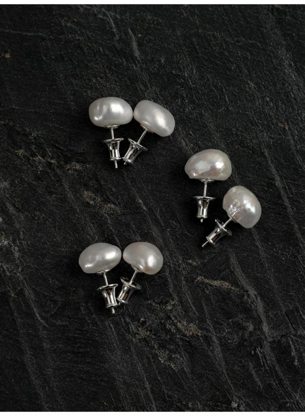 5A Baroque Freshwater Pearl & Silver Healing Stud Earrings: Luminous Grace