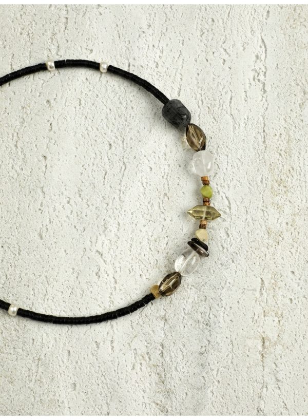 Rooted Abundance: Black Rutilated Quartz, Citrine & Pearl Artisan Necklace