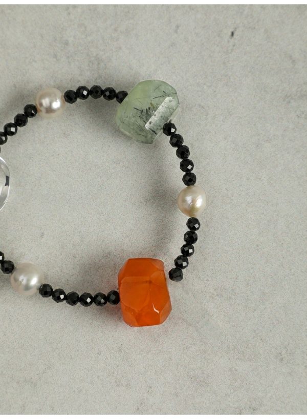 Harmonious Vitality: Prehnite, Persian Red Agate & Black Tourmaline Protection Bracelet