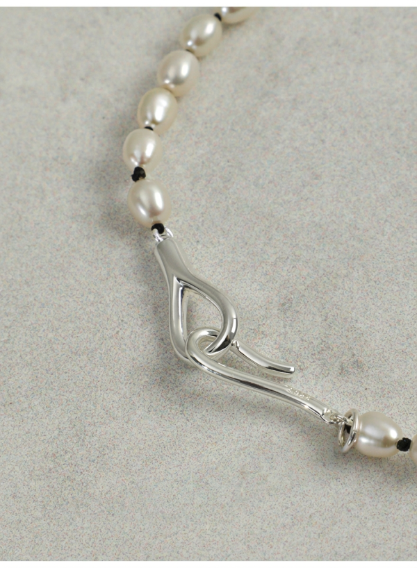 Luminous Purity: Flawless Rice Freshwater Pearl & Sterling Silver Necklace