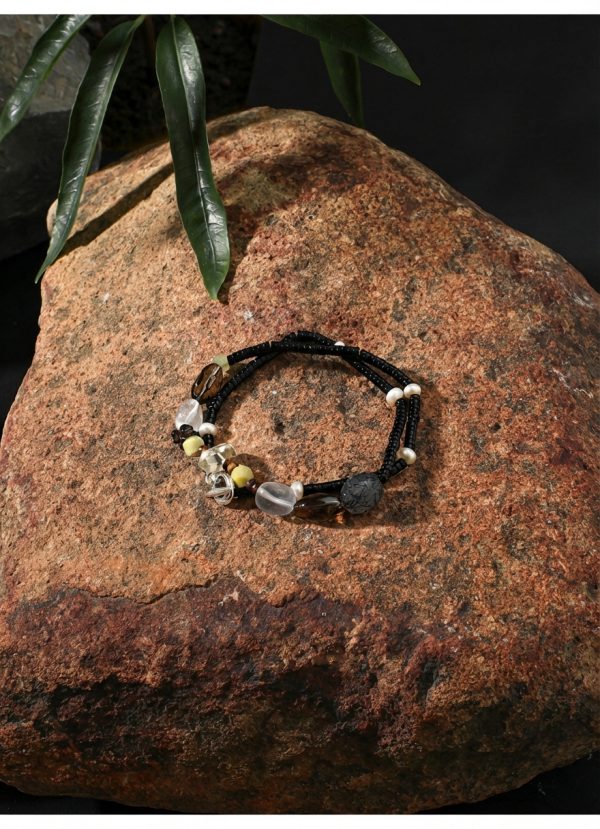 Rooted Abundance: Black Rutilated Quartz, Citrine & Pearl Artisan Necklace