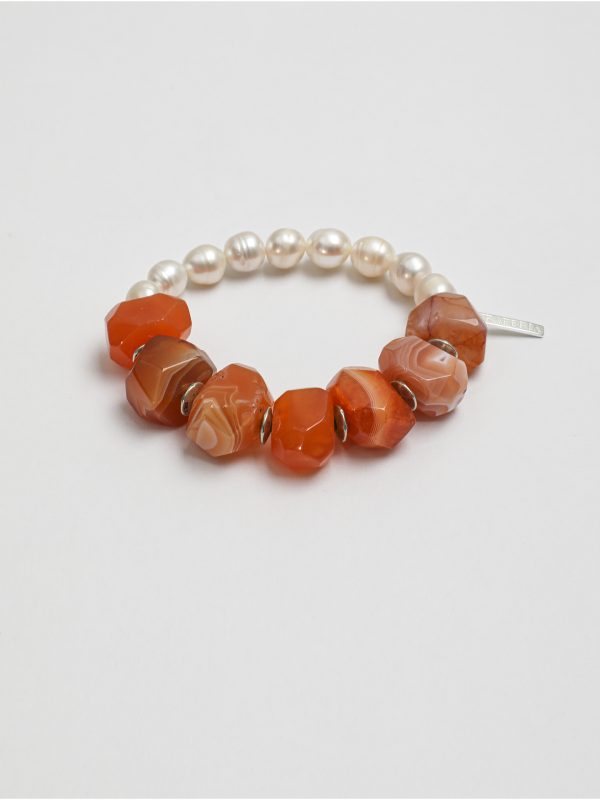 Starrybead Red Persian Agate & Freshwater Pearl Bracelet - Confidence, Poweful,Stable