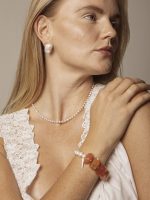 Starrybead Red Persian Agate & Freshwater Pearl Bracelet - Confidence, Poweful,Stable