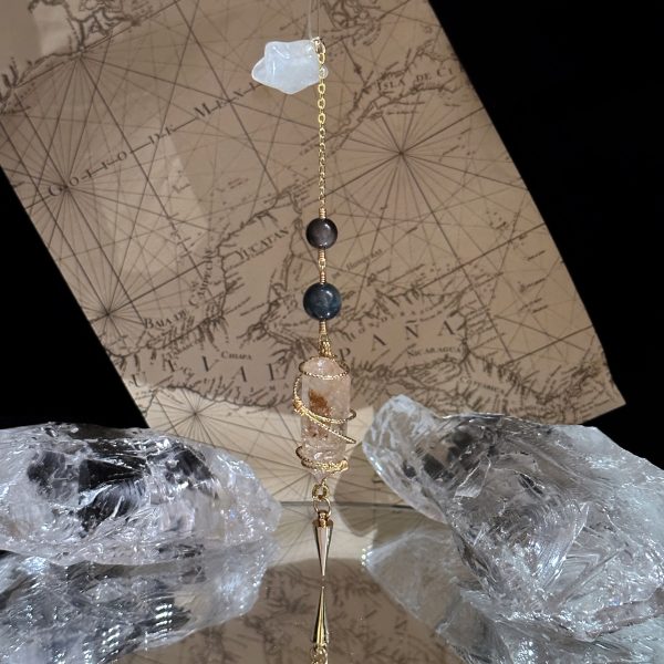 Starrybead Red Mud Skeleton Quartz Crystal Pendulum - Healing Dowsing Pendulum for Meditation, Grounding & Energy Cleansing