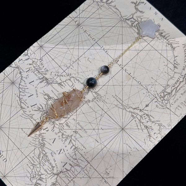 Starrybead Red Mud Skeleton Quartz Crystal Pendulum - Healing Dowsing Pendulum for Meditation, Grounding & Energy Cleansing