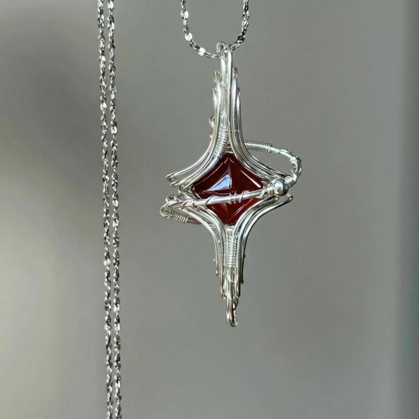 Starrybead 925 Sterling Silver Wire‑Wrapped Garnet Healing Necklace | Grounding • Vitality • Courage