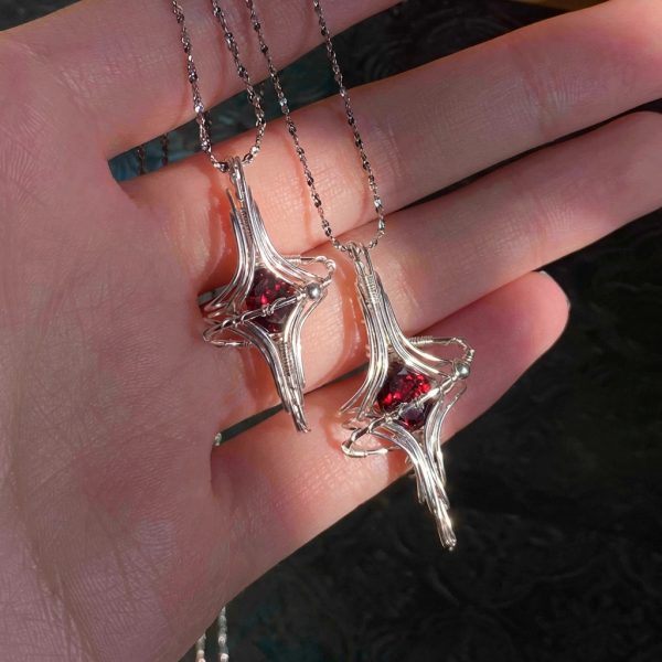 Starrybead 925 Sterling Silver Wire‑Wrapped Garnet Healing Necklace | Grounding • Vitality • Courage