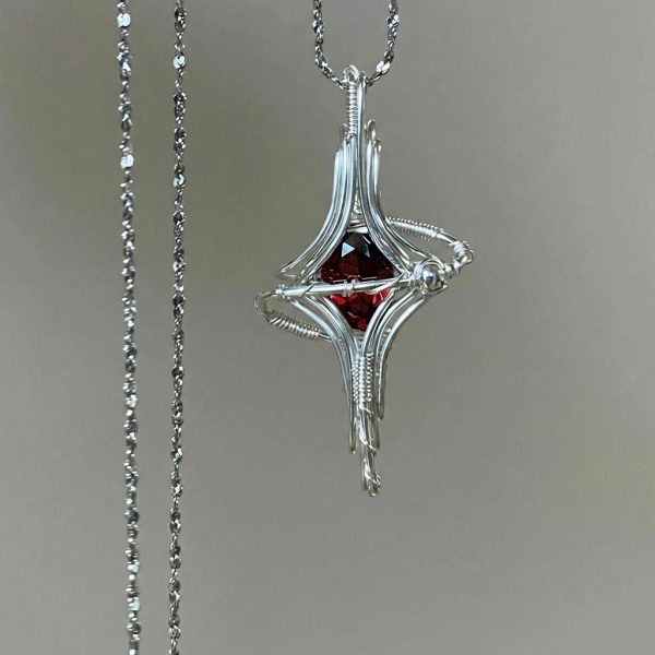Starrybead 925 Sterling Silver Wire‑Wrapped Garnet Healing Necklace | Grounding • Vitality • Courage