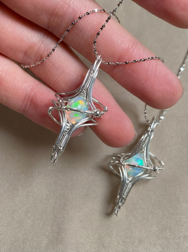 Starrybead 925 Sterling Silver Wire‑Wrapped Opal Healing Necklace | Intuition • Creativity • Emotional Flow