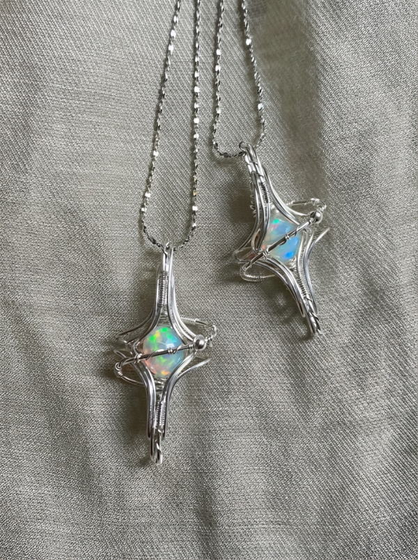 Starrybead 925 Sterling Silver Wire‑Wrapped Opal Healing Necklace | Intuition • Creativity • Emotional Flow