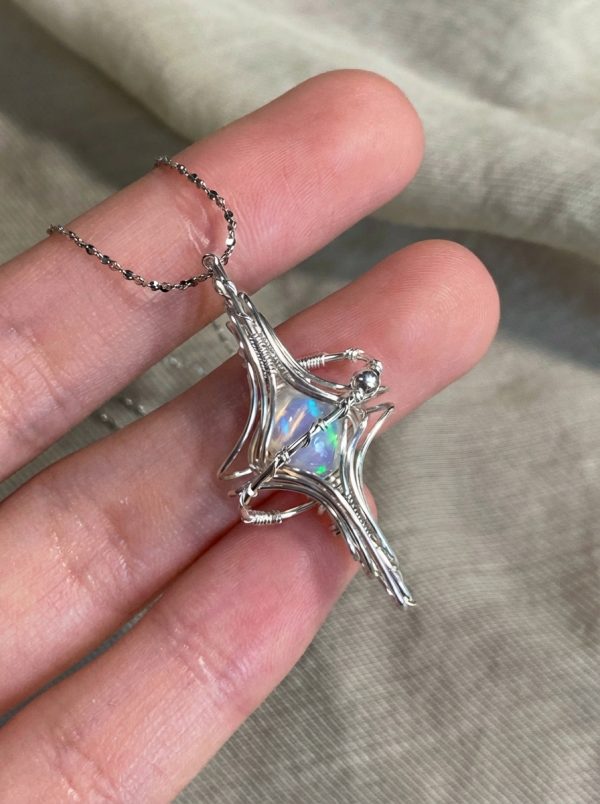 Starrybead 925 Sterling Silver Wire‑Wrapped Opal Healing Necklace | Intuition • Creativity • Emotional Flow