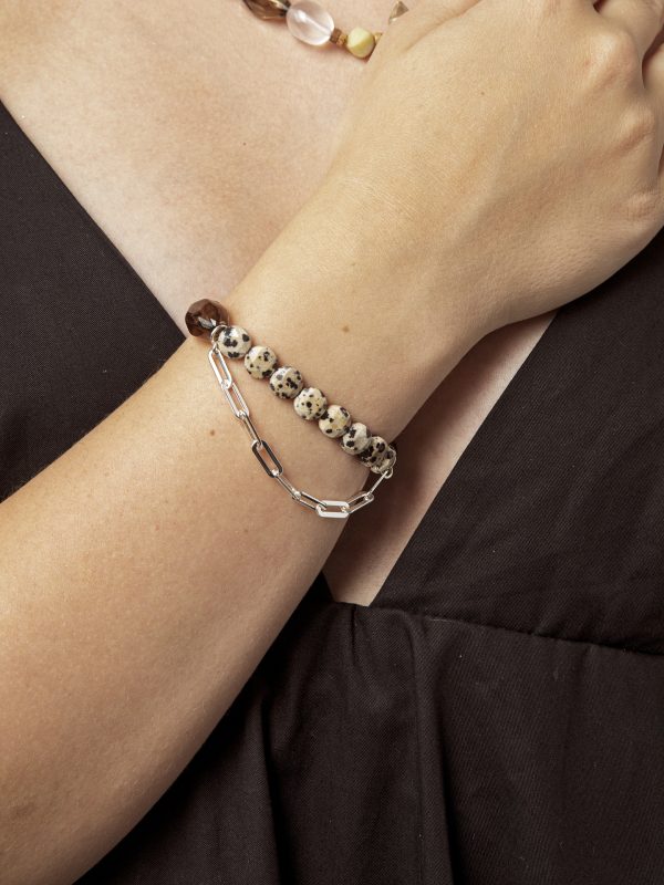 Starrybead Smoky Quartz & Dalmatian Jasper Bracelet - Calm, Structured, Real