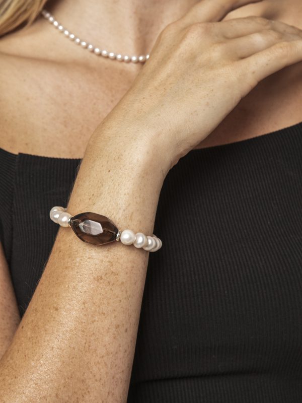 Starrybead Natural Smoky Quartz & Pearl Bracelet - Calm, Soft, Stable