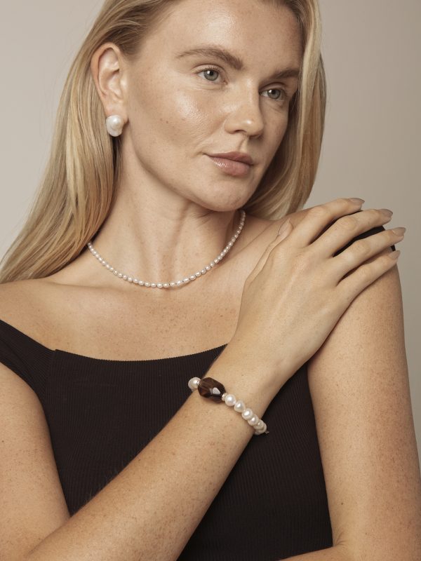 Starrybead Natural Smoky Quartz & Pearl Bracelet - Calm, Soft, Stable