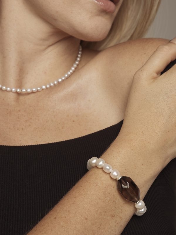 Starrybead Natural Smoky Quartz & Pearl Bracelet - Calm, Soft, Stable
