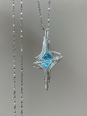 Starrybead 925 Sterling Silver Wire-Wrapped Blue Topaz Healing Necklace | Calm Communication • Clear Mind • Emotional Balance