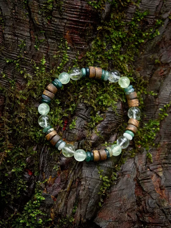 Starrybead Agarwood, Prehnite & Moss Agate Healing Bracelet – Calm, Grounding & Nature Energy Healing Jewelry