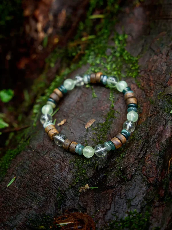 Starrybead Agarwood, Prehnite & Moss Agate Healing Bracelet – Calm, Grounding & Nature Energy Healing Jewelry