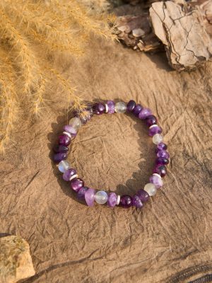 Starrybead Amethyst & Gray Moonstone Healing Bracelet – Calm, Intuition & Insight Energy Healing Jewelry