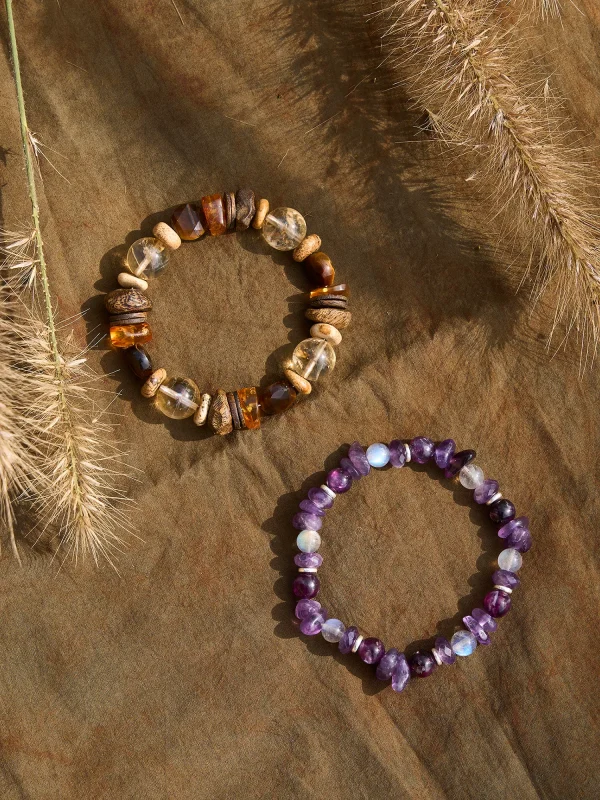 Starrybead Amethyst & Gray Moonstone Healing Bracelet – Calm, Intuition & Insight Energy Healing Jewelry
