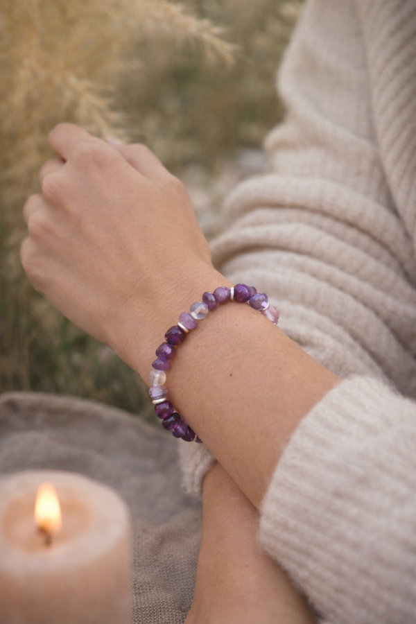Starrybead Amethyst & Gray Moonstone Healing Bracelet – Calm, Intuition & Insight Energy Healing Jewelry