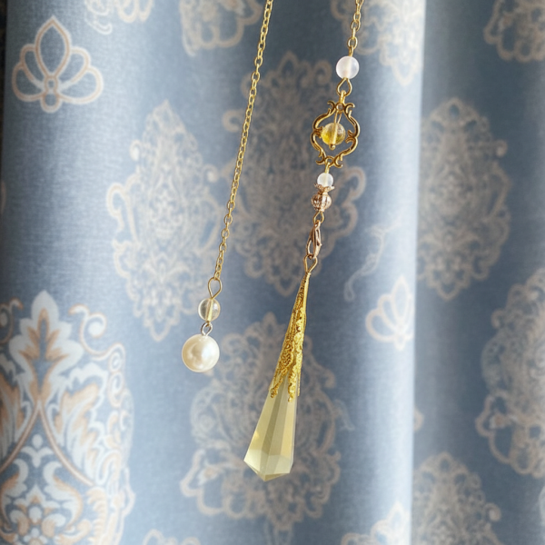 Starrybead Citrine Crystal Pendulum – Healing Dowsing Jewelry with Golden Bead, Prosperity & Abundance Energy