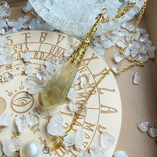 Starrybead Citrine Crystal Pendulum – Healing Dowsing Jewelry with Golden Bead, Prosperity & Abundance Energy