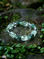Starrybead Moss Agate Healing Bracelet with Clear & Green Quartz – Growth & Balance Healing Jewelry