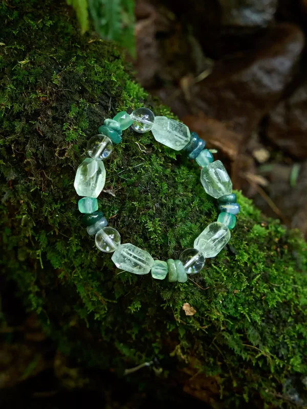Starrybead Moss Agate Healing Bracelet with Clear & Green Quartz – Growth & Balance Healing Jewelry