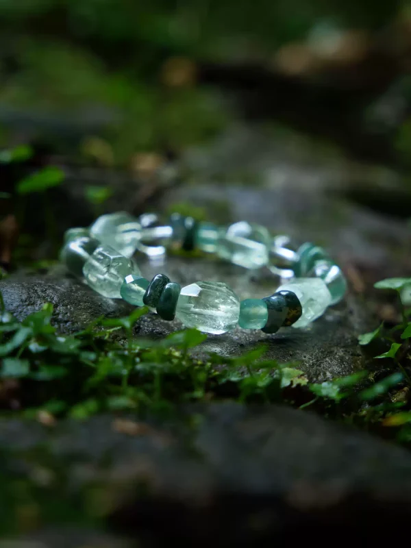 Starrybead Moss Agate Healing Bracelet with Clear & Green Quartz – Growth & Balance Healing Jewelry