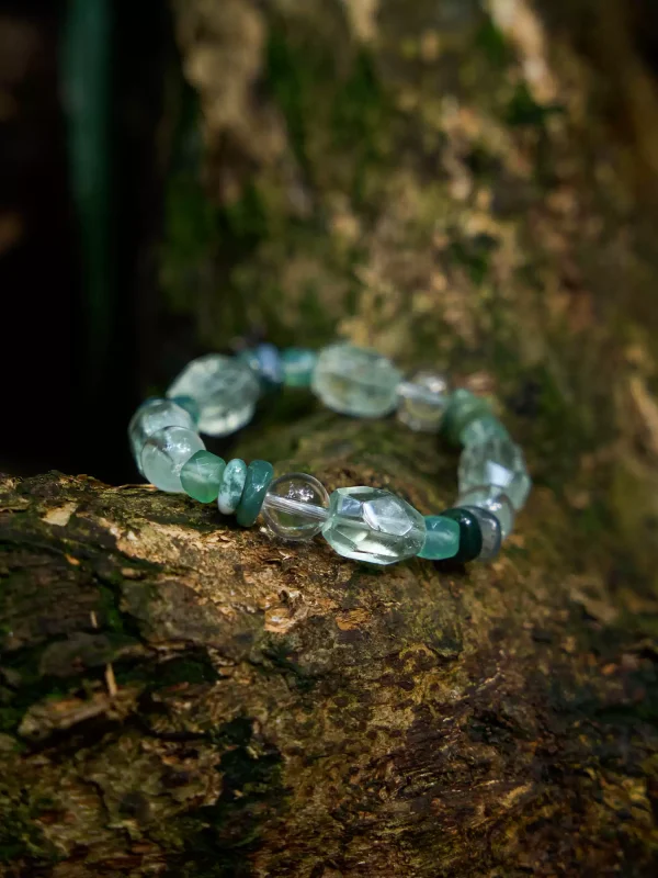 Starrybead Moss Agate Healing Bracelet with Clear & Green Quartz – Growth & Balance Healing Jewelry