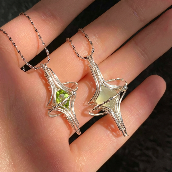 Starrybead Prehnite Healing Necklace, 925 Sterling Silver Wire‑Wrapped Star Pendant | Heart Calm, Intuition & Emotional Clarity