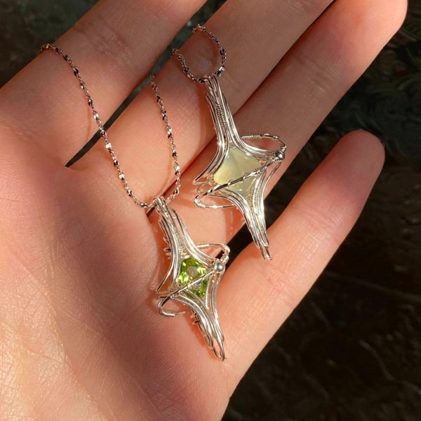 Starrybead Prehnite Healing Necklace, 925 Sterling Silver Wire‑Wrapped Star Pendant | Heart Calm, Intuition & Emotional Clarity