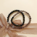 Protective Anchor: Natural Obsidian & Smoky Quartz Double Wrap Bracelet
