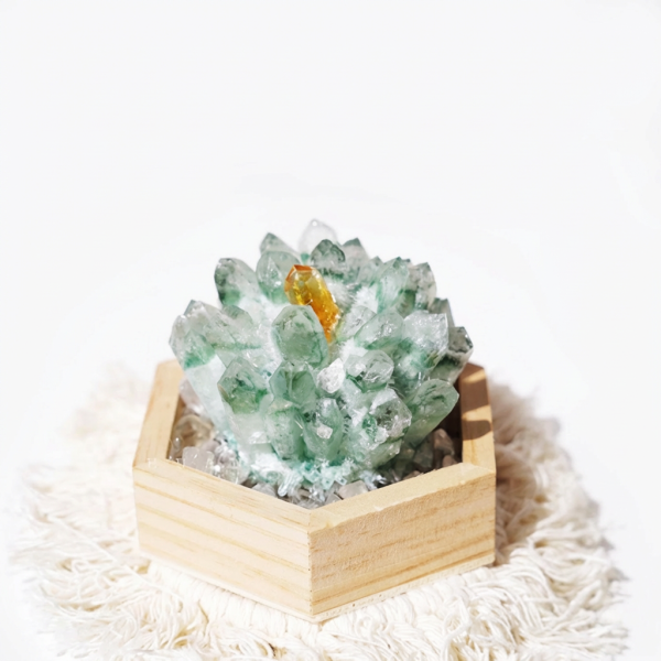 Prosperous Growth: Green Phantom Quartz & Citrine Crystal Cluster Ornament