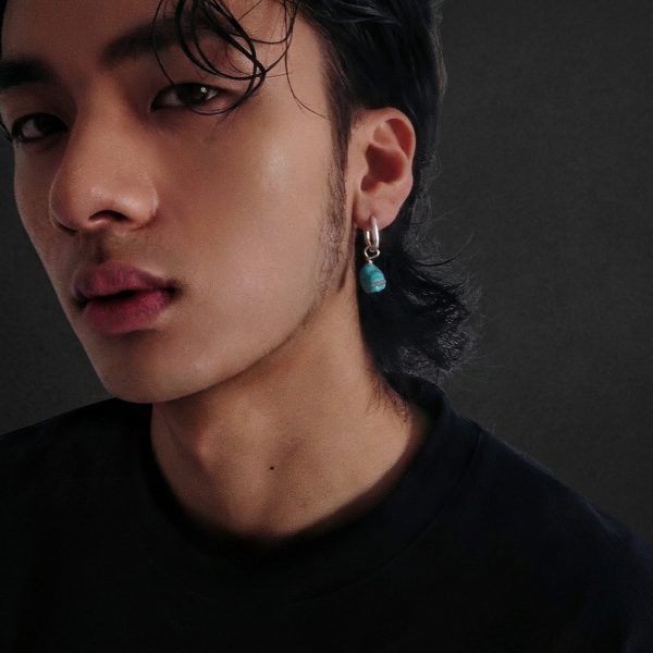 Ancient Protection: Natural Raw Turquoise & 925 Sterling Silver Unisex Hoop Earrings