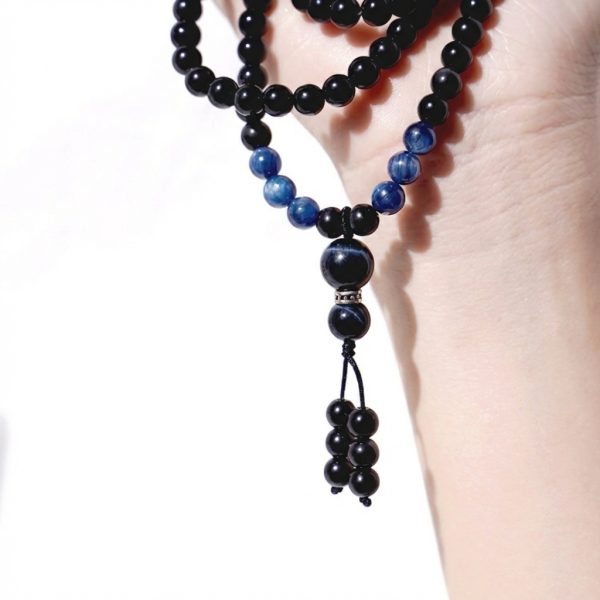 Midnight Serenity: Natural Obsidian, Kyanite & Aquamarine Protection Necklace