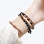 Protective Anchor: Natural Obsidian & Smoky Quartz Double Wrap Bracelet