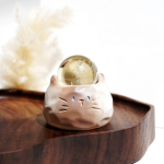 Whimsical Harmony: Natural Crystal Sphere Collection with Resin Cat Stand
