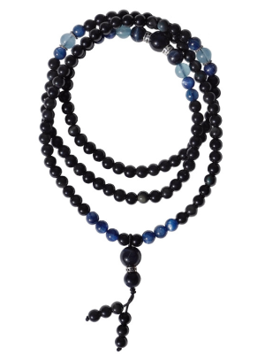 Midnight Serenity: Natural Obsidian, Kyanite & Aquamarine Protection Necklace