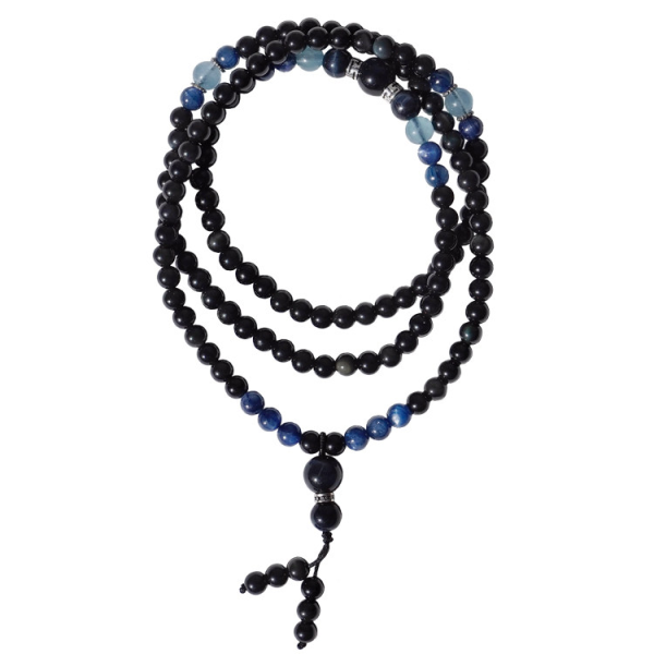 Midnight Serenity: Natural Obsidian, Kyanite & Aquamarine Protection Necklace