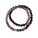 Protective Anchor: Natural Obsidian & Smoky Quartz Double Wrap Bracelet