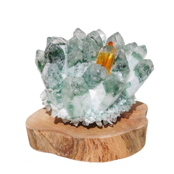 Prosperous Growth: Green Phantom Quartz & Citrine Crystal Cluster Ornament